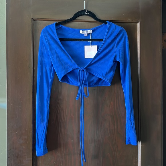 VRG GRL Summer Feeling Ribbed Tie Top // Cobalt - Picture 2 of 3